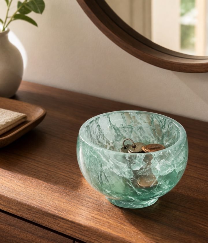 Green Glass Stone Bowl product view 3